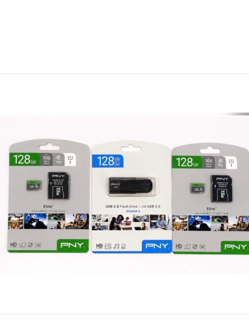 PNY 128GB 3PC Storage Bundle 2 microSDXC + USB Flash Drive NEW 384GB